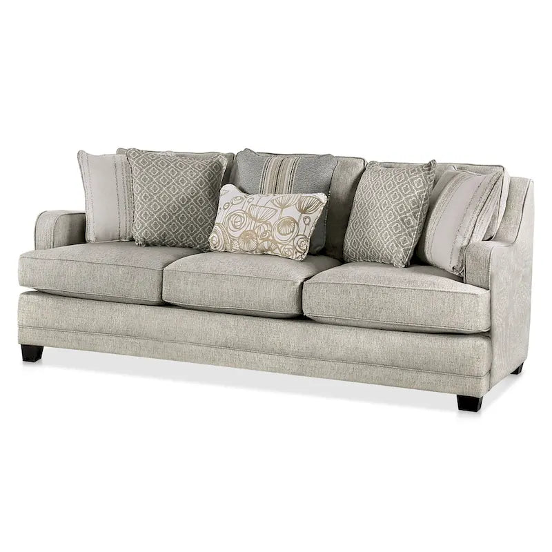 Canapé 3 places en tissu aspect lin gris avec coussins d'appoint