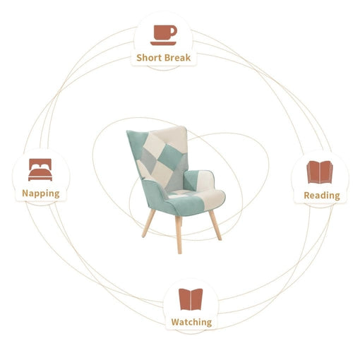 Fauteuil d'appoint avec pouf, ensemble fauteuil et pouf de salon, fauteuil d'appoint confortable pour chambre à coucher, surface en tissu à épissures créatives