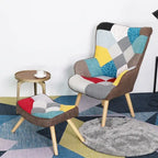 Fauteuil d'appoint avec pouf, ensemble fauteuil et pouf de salon, fauteuil d'appoint confortable pour chambre à coucher, surface en tissu à épissures créatives