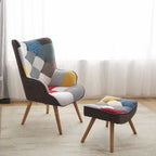 Fauteuil d'appoint avec pouf, ensemble fauteuil et pouf de salon, fauteuil d'appoint confortable pour chambre à coucher, surface en tissu à épissures créatives