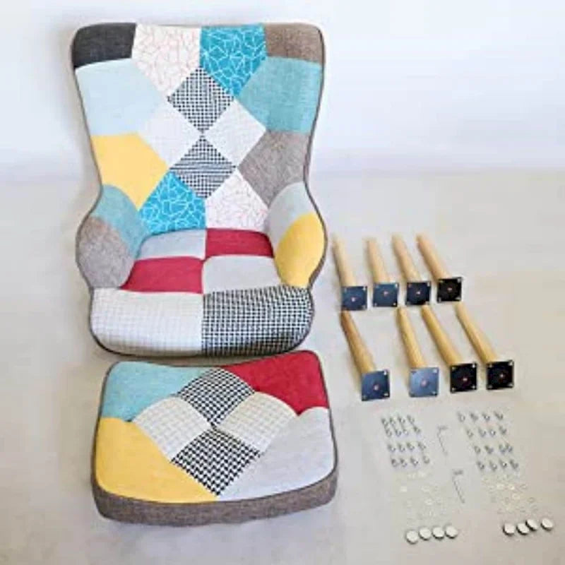 Fauteuil d'appoint avec pouf, ensemble fauteuil et pouf de salon, fauteuil d'appoint confortable pour chambre à coucher, surface en tissu à épissures créatives