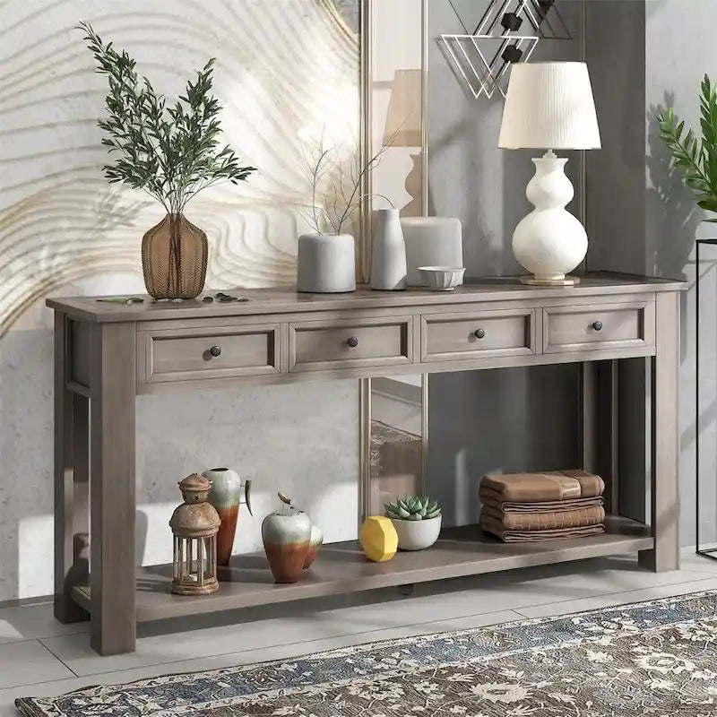 Console rustique Merax avec tiroirs de rangement et étagère inférieure