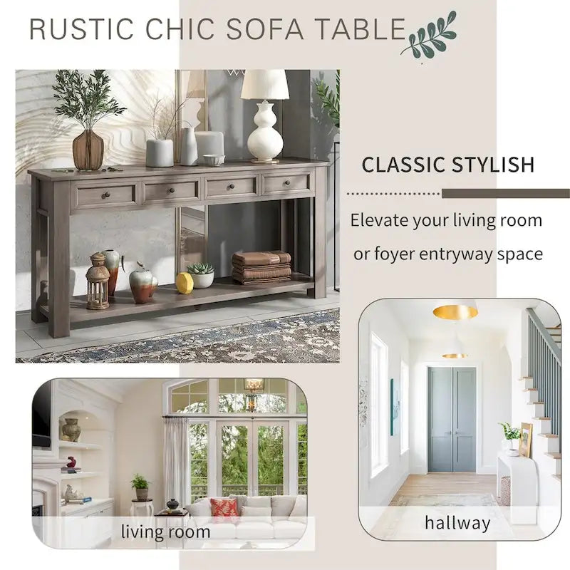 Console rustique Merax avec tiroirs de rangement et étagère inférieure