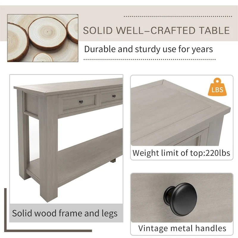 Console rustique Merax avec tiroirs de rangement et étagère inférieure