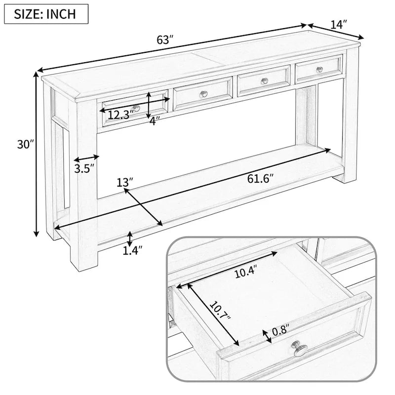 Console rustique Merax avec tiroirs de rangement et étagère inférieure