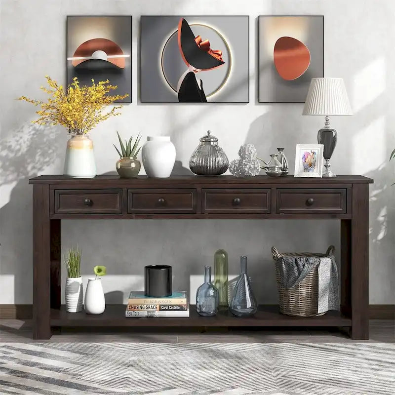 Console rustique Merax avec tiroirs de rangement et étagère inférieure