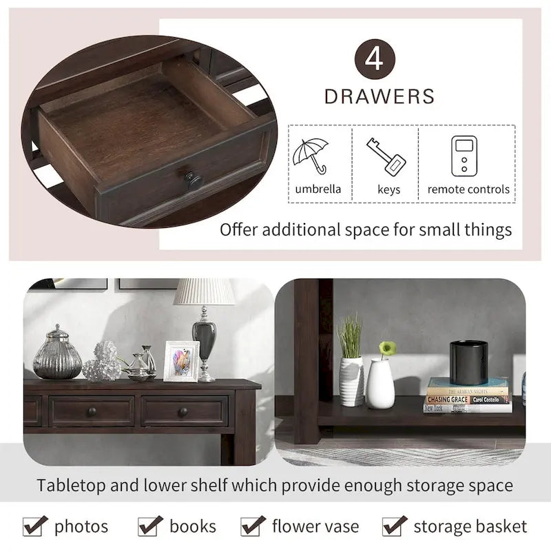 Console rustique Merax avec tiroirs de rangement et étagère inférieure