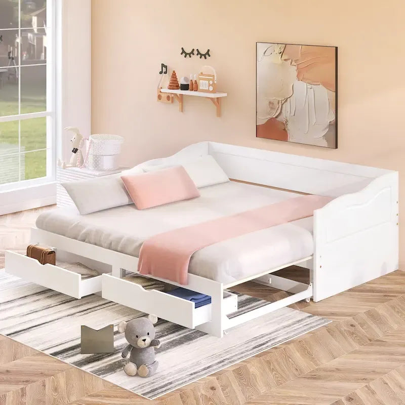 Lit de repos double gris/blanc/expresso avec lit gigogne, 2 couchages