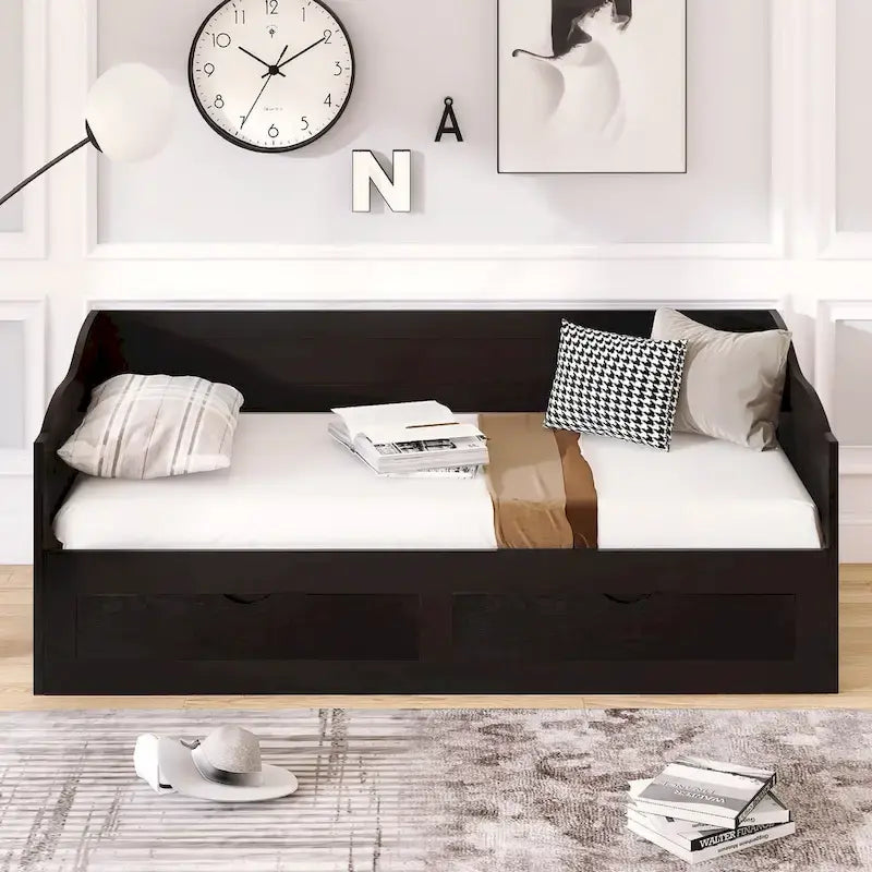 Lit de repos double gris/blanc/expresso avec lit gigogne, 2 couchages