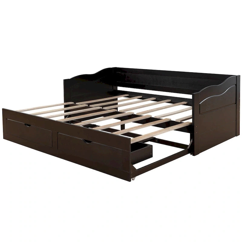 Lit de repos double gris/blanc/expresso avec lit gigogne, 2 couchages