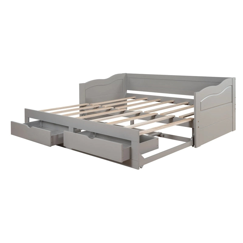 Lit de repos double gris/blanc/expresso avec lit gigogne, 2 couchages