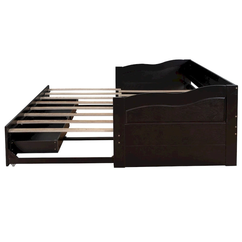 Lit de repos double gris/blanc/expresso avec lit gigogne, 2 couchages