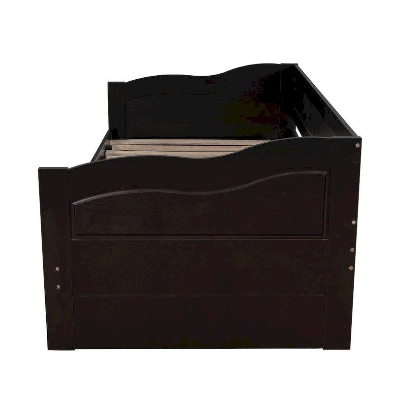 Lit de repos double gris/blanc/expresso avec lit gigogne, 2 couchages