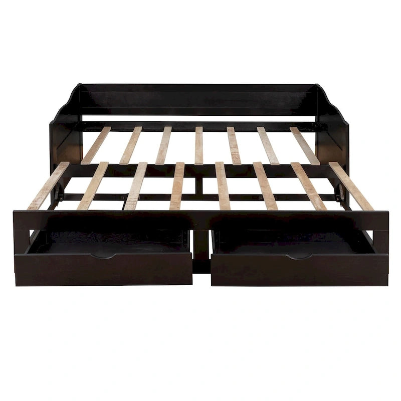 Lit de repos double gris/blanc/expresso avec lit gigogne, 2 couchages
