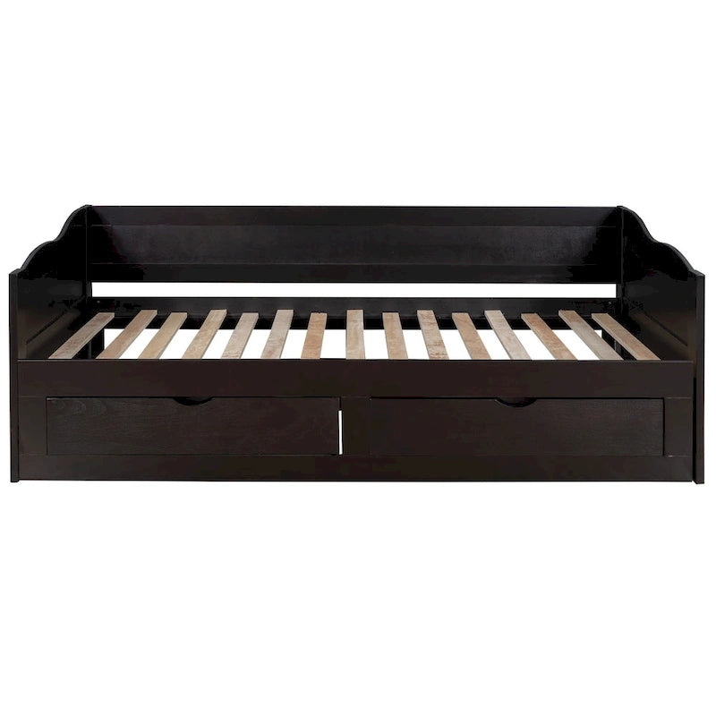 Lit de repos double gris/blanc/expresso avec lit gigogne, 2 couchages