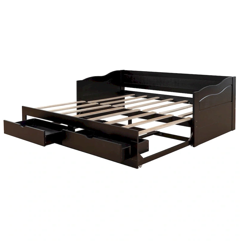 Lit de repos double gris/blanc/expresso avec lit gigogne, 2 couchages