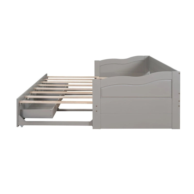 Lit de repos double gris/blanc/expresso avec lit gigogne, 2 couchages