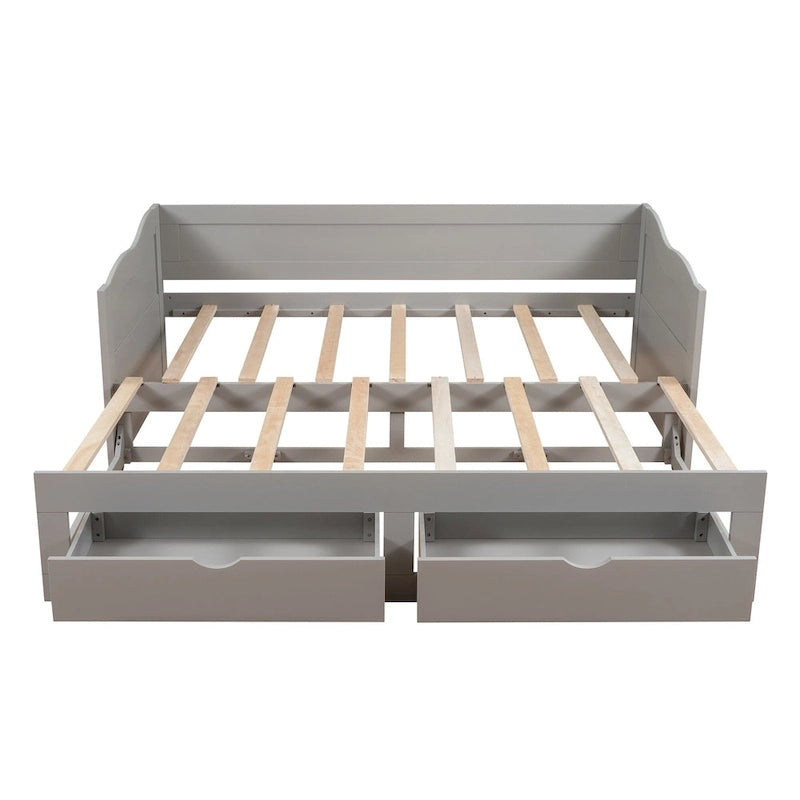 Lit de repos double gris/blanc/expresso avec lit gigogne, 2 couchages