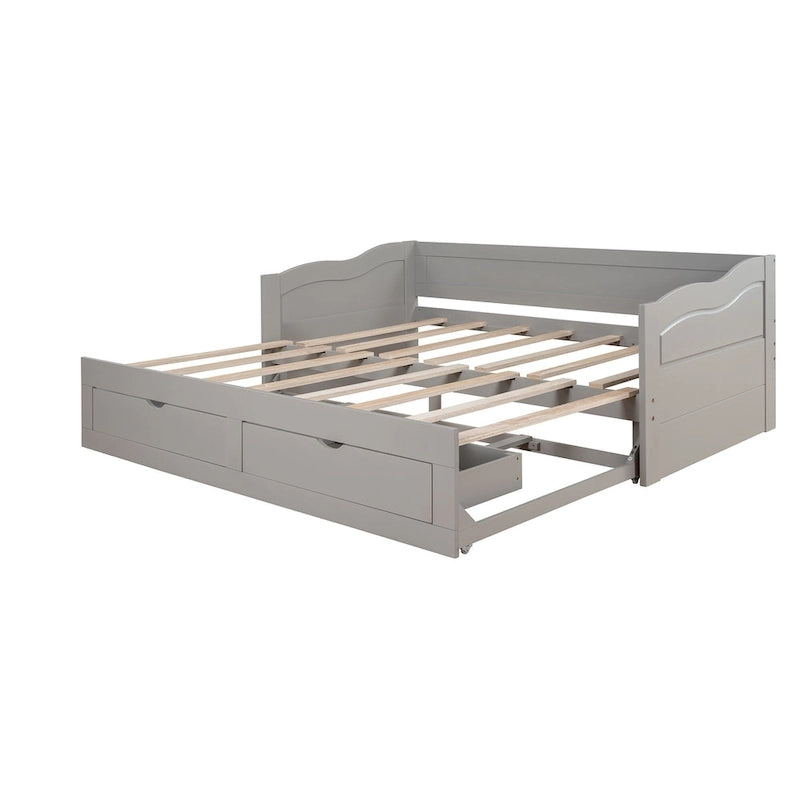 Lit de repos double gris/blanc/expresso avec lit gigogne, 2 couchages
