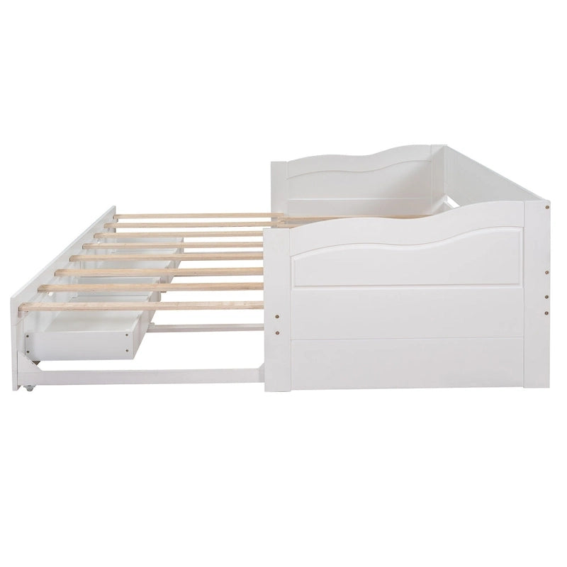 Lit de repos double gris/blanc/expresso avec lit gigogne, 2 couchages