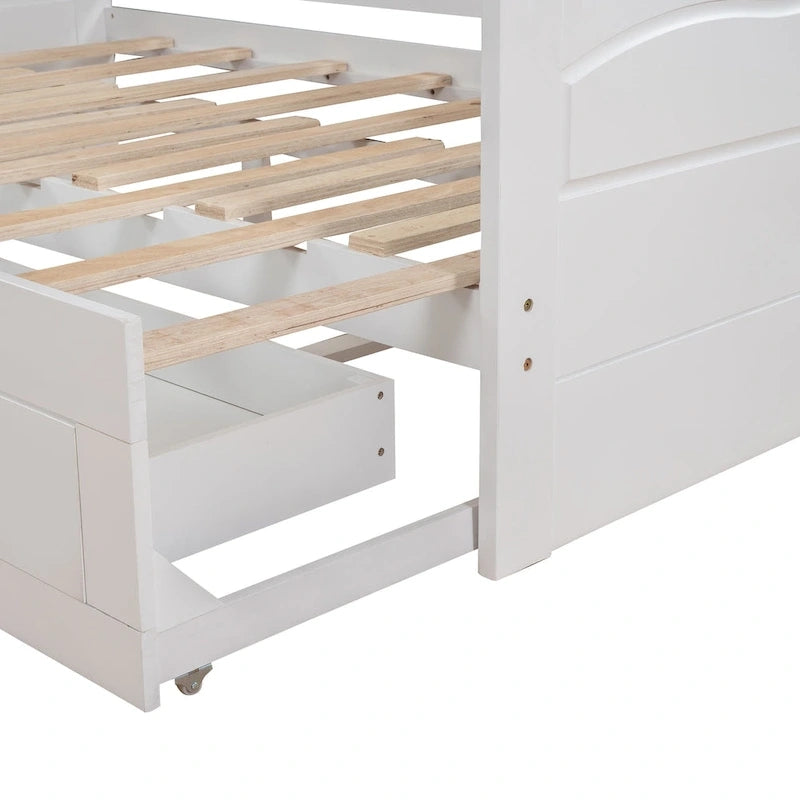 Lit de repos double gris/blanc/expresso avec lit gigogne, 2 couchages