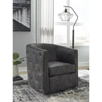 Fauteuil d'appoint pivotant en similicuir noir, dossier baquet, une place