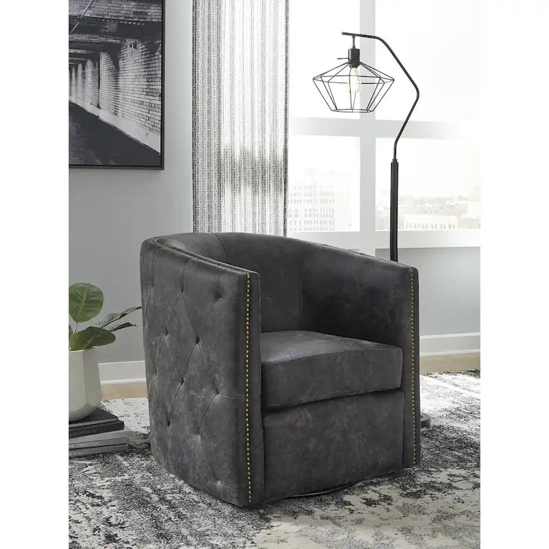 Fauteuil d'appoint pivotant en similicuir noir, dossier baquet, une place