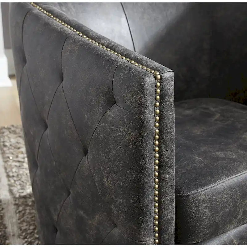 Fauteuil d'appoint pivotant en similicuir noir, dossier baquet, une place