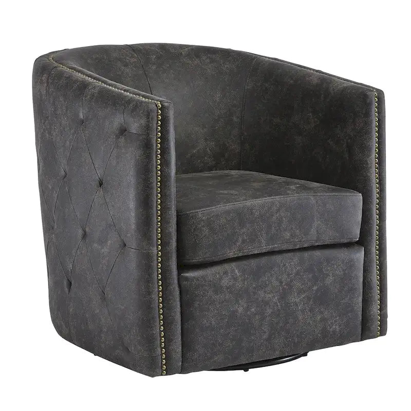 Fauteuil d'appoint pivotant en similicuir noir, dossier baquet, une place