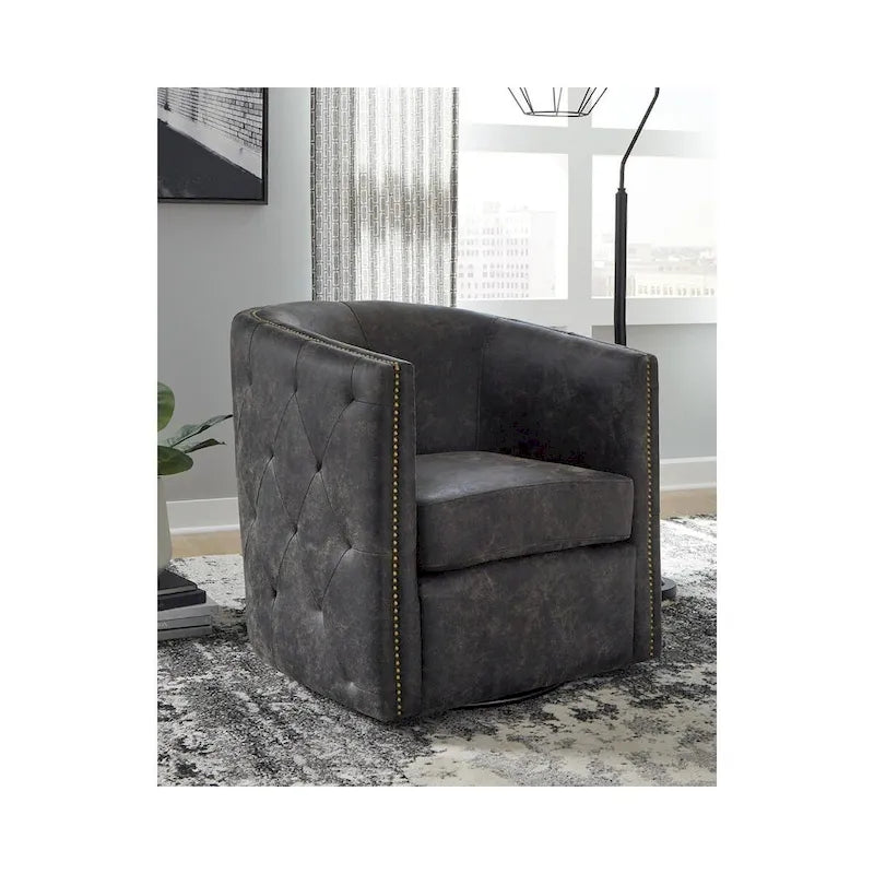 Fauteuil d'appoint pivotant en similicuir noir, dossier baquet, une place