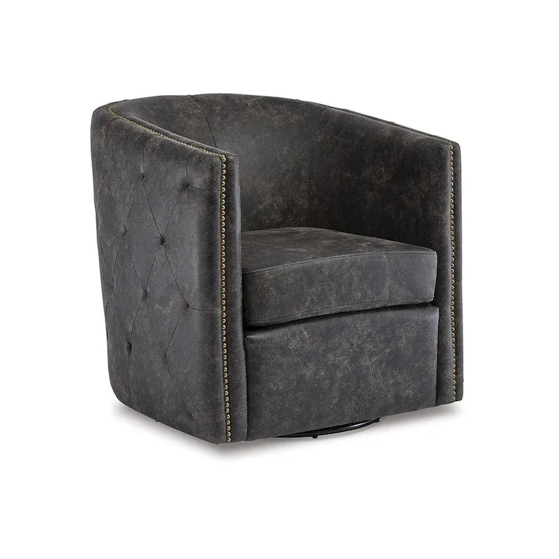 Fauteuil d'appoint pivotant en similicuir noir, dossier baquet, une place