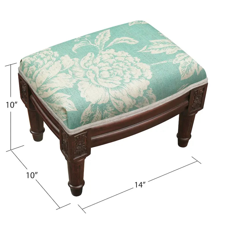 Repose-pieds Floral Aqua, une place, finition teinte bois