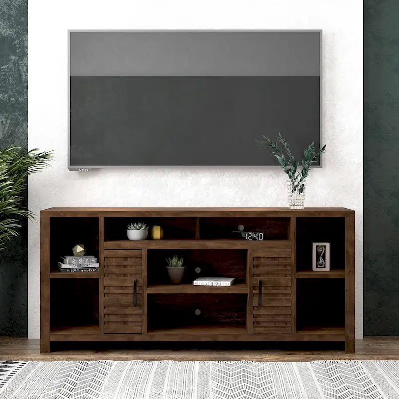 Meuble TV console couleur brun whiskey de 74 po, style rustique, convient pour 1 téléviseur jusqu'à 85 po