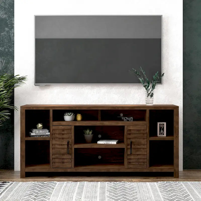 Meuble TV console couleur brun whiskey de 74 po, style rustique, convient pour 1 téléviseur jusqu'à 85 po