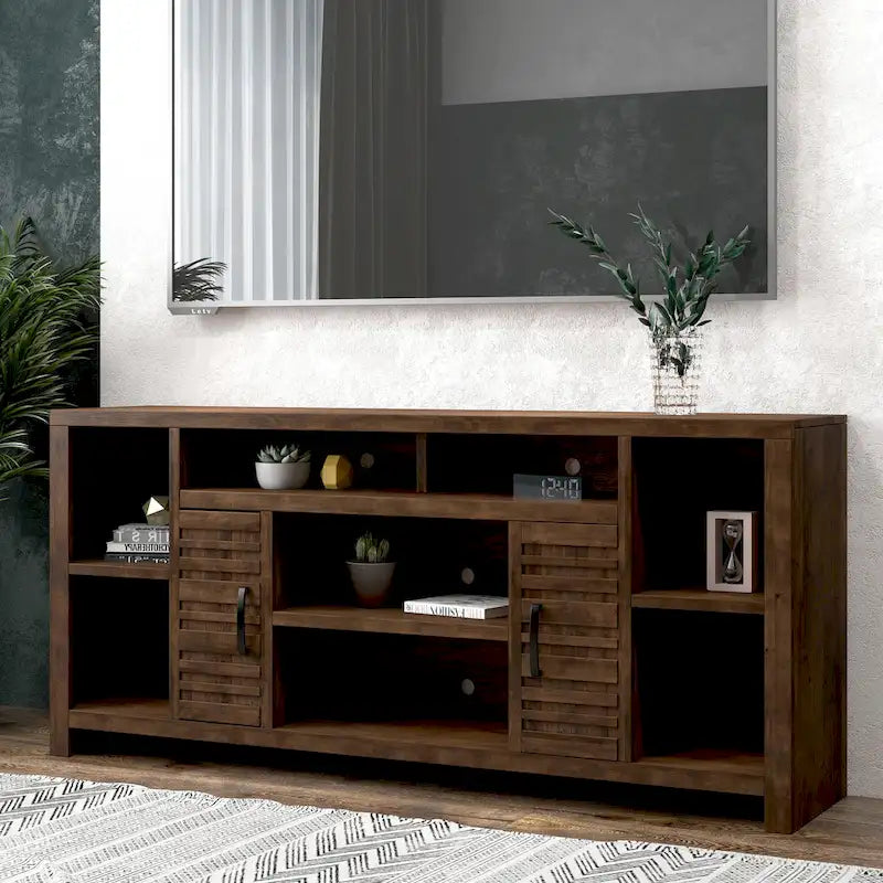 Meuble TV console couleur brun whiskey de 74 po, style rustique, convient pour 1 téléviseur jusqu'à 85 po