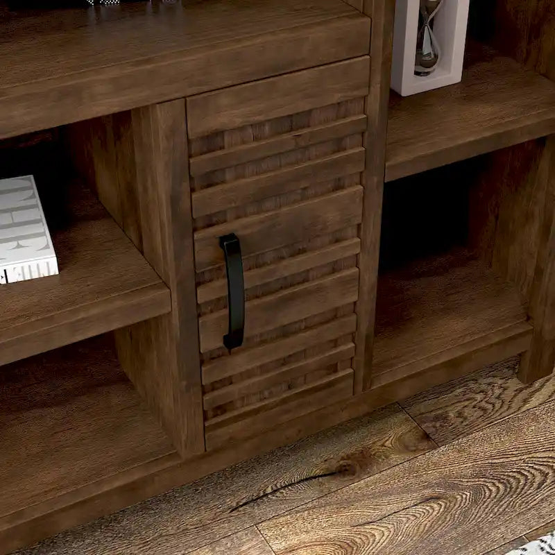Meuble TV console couleur brun whiskey de 74 po, style rustique, convient pour 1 téléviseur jusqu'à 85 po