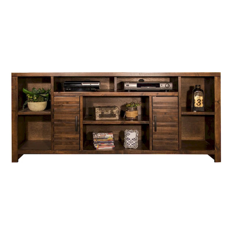 Meuble TV console couleur brun whiskey de 74 po, style rustique, convient pour 1 téléviseur jusqu'à 85 po