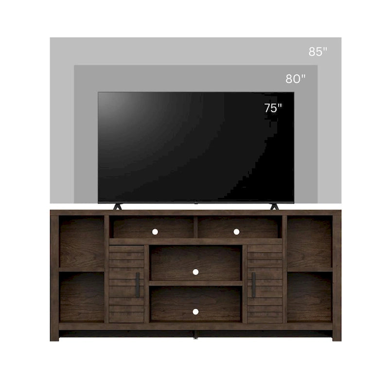 Meuble TV console couleur brun whiskey de 74 po, style rustique, convient pour 1 téléviseur jusqu'à 85 po