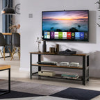 Meuble TV 3 niveaux marron rustique et noir, pour téléviseurs jusqu'à 50 pouces
