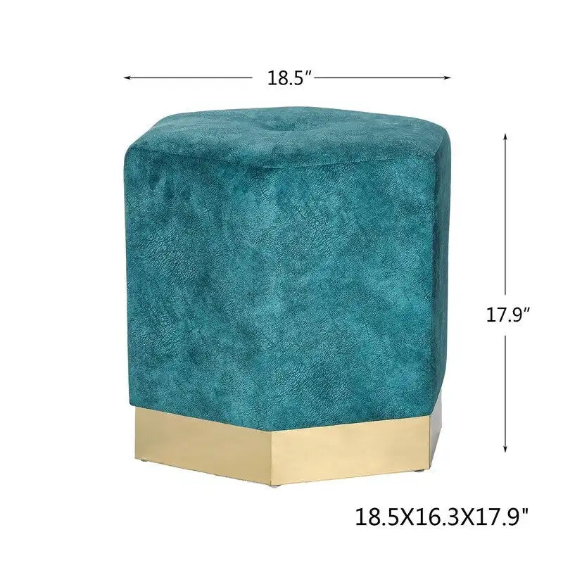 Tabouret ottoman hexagonal bleu, suède, siège unique