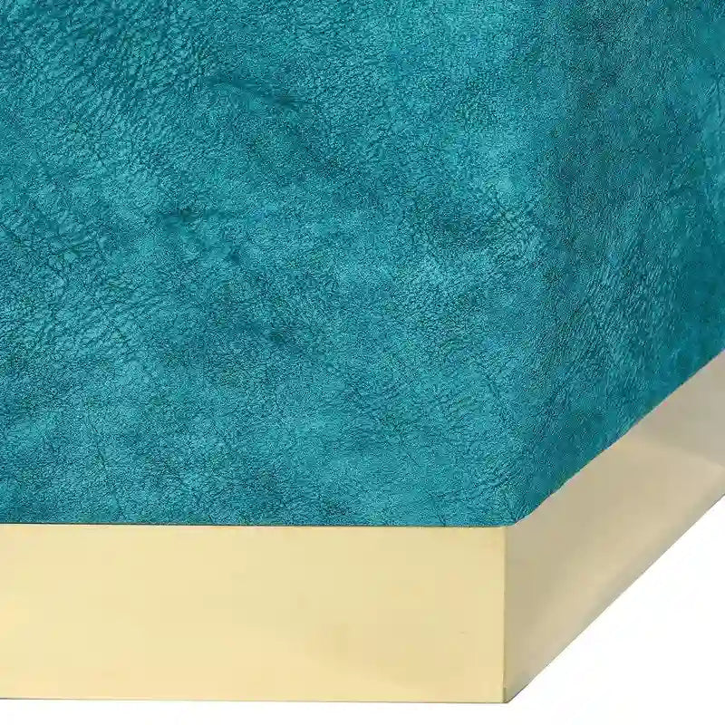 Tabouret ottoman hexagonal bleu, suède, siège unique