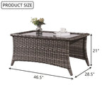 Table basse d'extérieur en rotin gris avec plateau en verre trempé