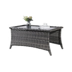 Table basse d'extérieur en rotin gris avec plateau en verre trempé