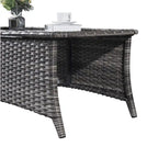 Table basse d'extérieur en rotin gris avec plateau en verre trempé