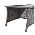 Table basse d'extérieur en rotin gris avec plateau en verre trempé