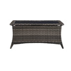 Table basse d'extérieur en rotin gris avec plateau en verre trempé