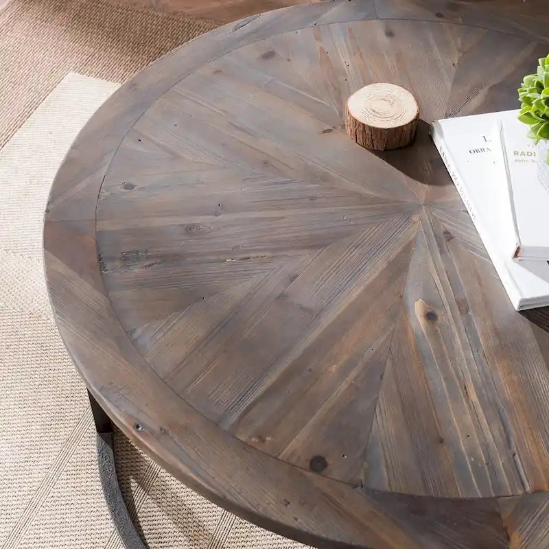 Table basse ronde moderne rustique de style ferme en bois recyclé Darren de SEI Furniture