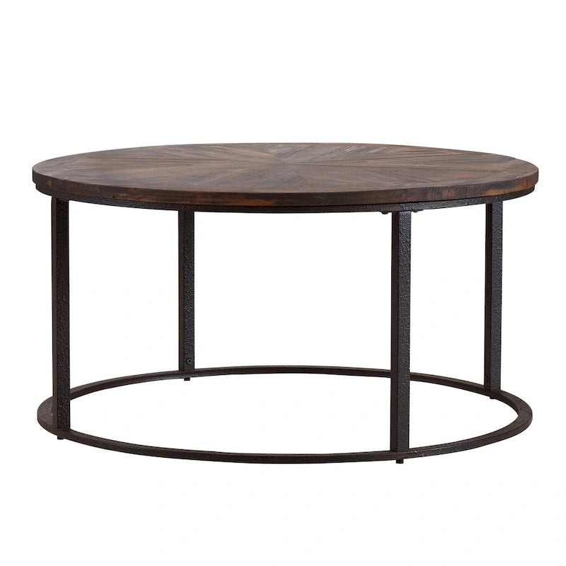 Table basse ronde moderne rustique de style ferme en bois recyclé Darren de SEI Furniture