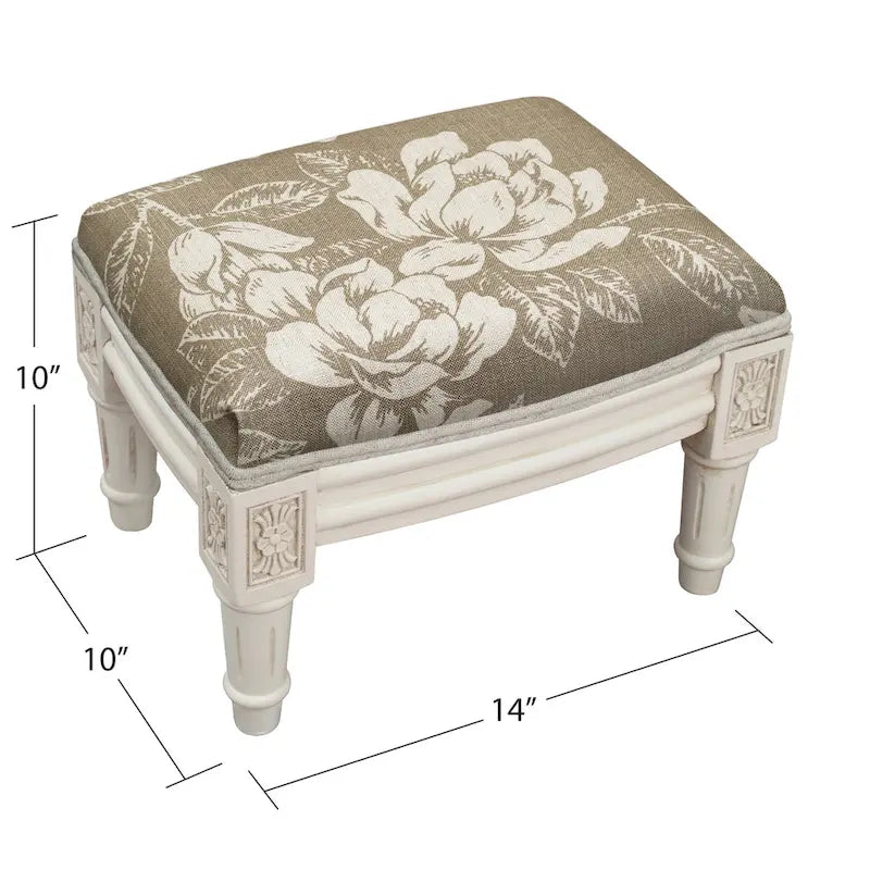 Pouffe floral taupe, lin et bois, 1 place