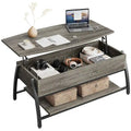 Table basse relevable ovale en chêne gris rétro / marron rustique